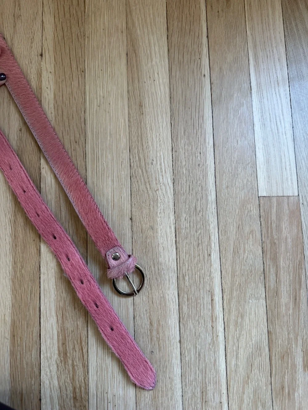 Italian leather pink fur belt